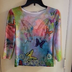 Colorful Butterfly Print Women's Top